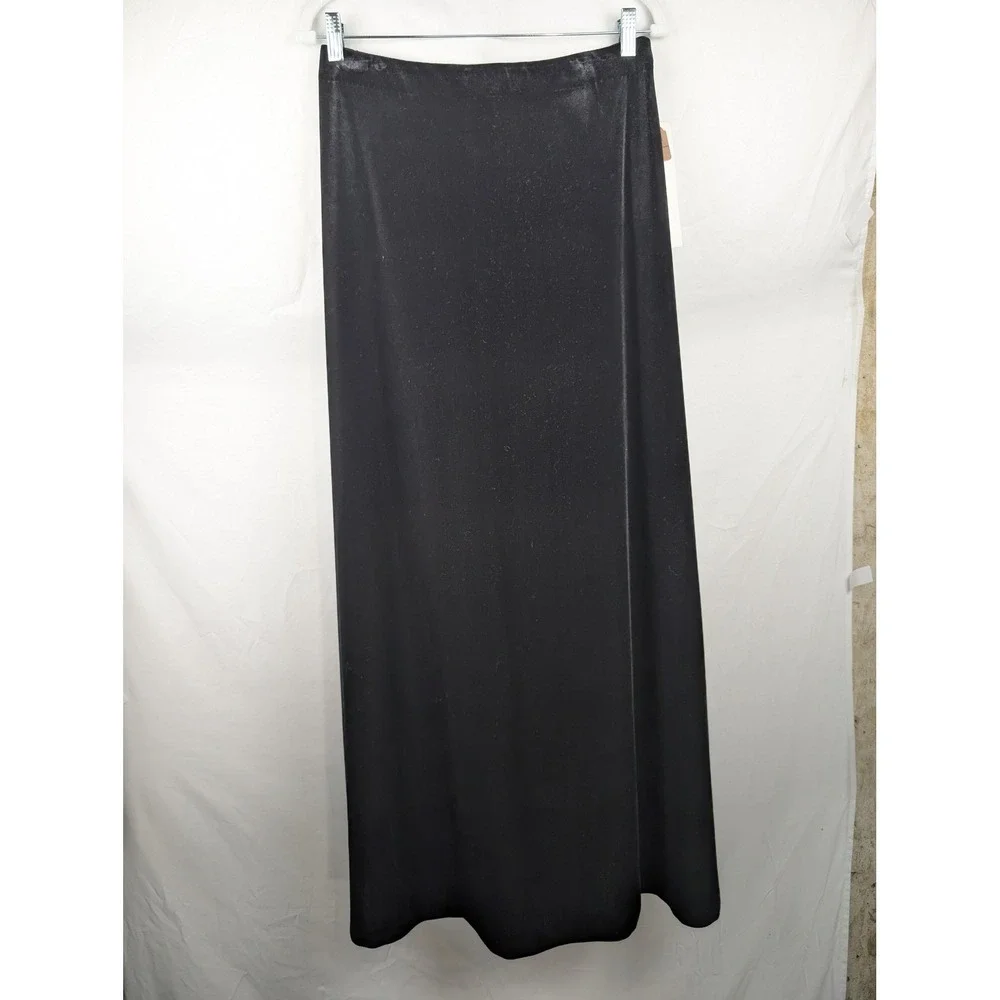 Vintage Whimsigoth Velvet Maxi Skirt Size L‎ Black Elastic Waist Dark Romantic - Picture 4 of 10